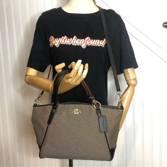 COACH Legacy Black White Jacquard and Leather Color Block Shoulder Bag - Picture 17 of 17